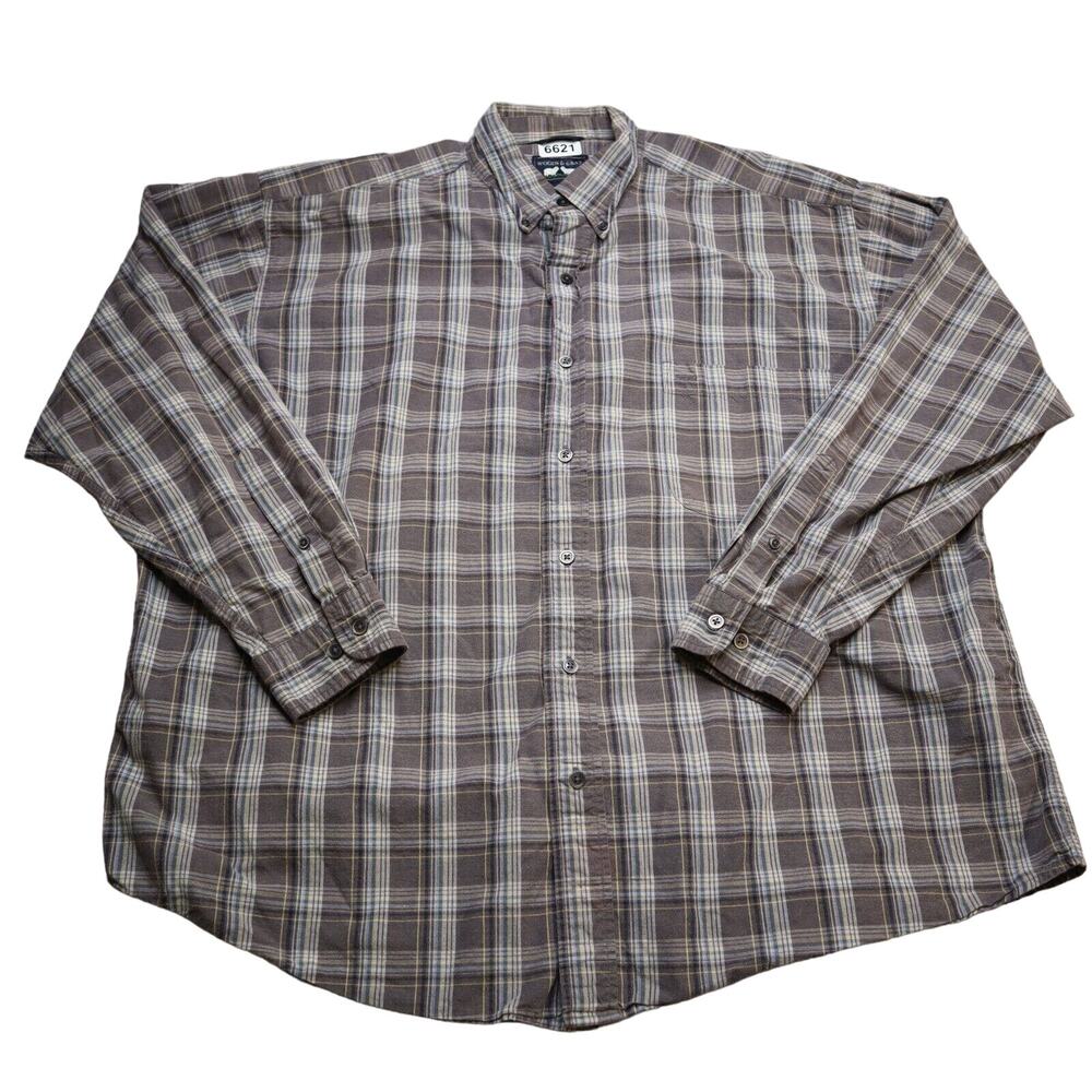 Woods & Gray Shirt Mens XL Brown Plaid Flannel Long Sleeve Button Up Casual